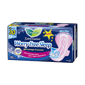Laurier Worry Free Sleep Night Slim Wing 30CM 16s/18
